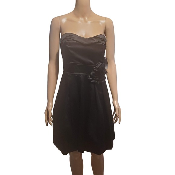 NEW Teeze Me Juniors Size 7 Black Satin Strapless Cocktail Dress Knee Length - Picture 1 of 12